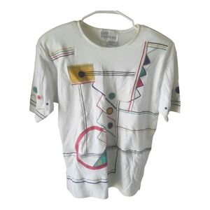 Gary Fabrikant Vintage White Geometrical T Shirt Size M NWOT